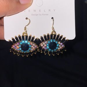 Rhinestone evil eye earrings